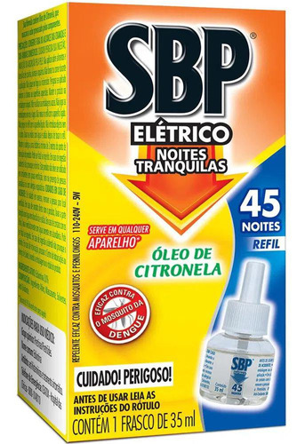 Sbp Repelente Elétrico Líquido 45 Noites Citronela Refil 1 Unidade 35ml