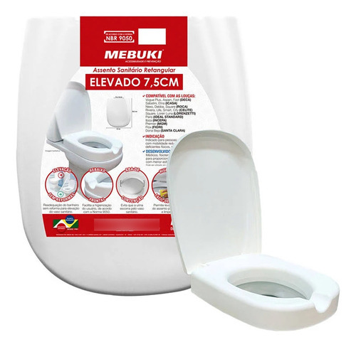 Assento Sanitário Elevado Retangular Mebuki - 7,5cm