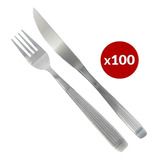 Set X 100 Cubiertos Tenedor Cuchillo Acero Inoxidable Rayado