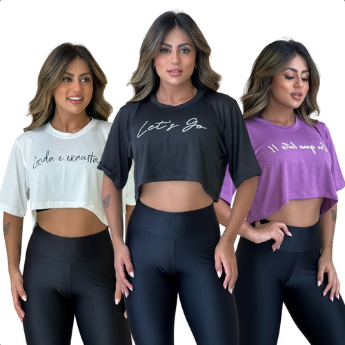 Kit 3 Blusa Cropped Feminina Academia Dry Fit Fitness Básica