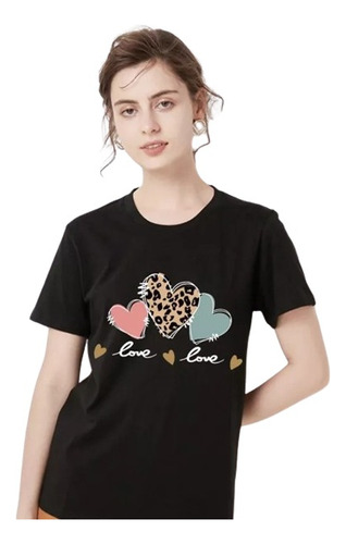  Camiseta Con Estampado De Corazón Y Letra