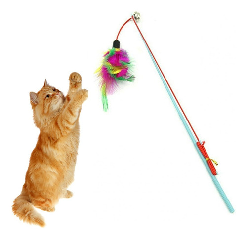 Varinha Cat Pena Gato Brinquedo Interativo Vara Divertida Cor Elástico Pena E Guizo 31 Cm