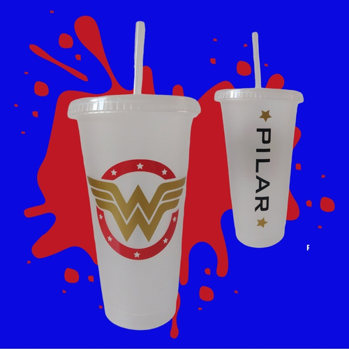 Vaso Personalizado Wonder Woman - Mujer Maravilla 10 Piezas