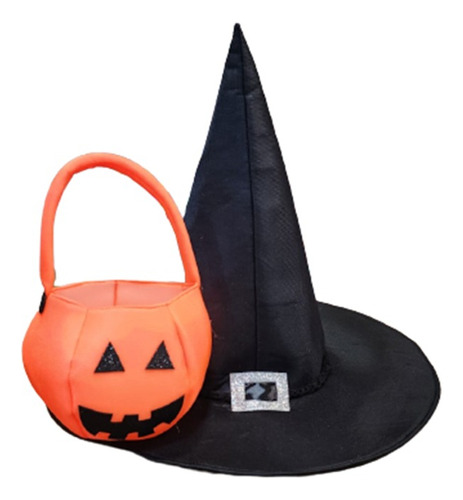 Disfraz Halloween Infantil Sombrero Bruja + Caramelera Tela