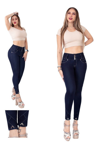 Jeans Mujer Pantalón Colombiano Mezclilla Strech Push Up 00f