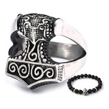 Anillo Vikingo Mjolnir De Acero Inoxidable Para Hombres - Ba