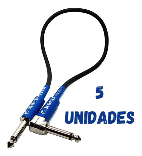 Kit 5 Cabos Pedal Plug Reto + 90 Graus 3 De 35cm + 2 De 15cm