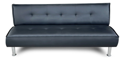 Futon Negro Cuerina Sofa Cama Multifuncional 