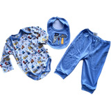 Set Ropa Bebé Niño: Pantalón, Mameluco, Babero 3 A 12 Mes