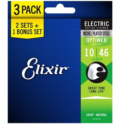 Elixir 3 Pack Optiweb 16552 Cuerdas Guitarra Eléctrica 10-46