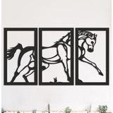 Cuadro Decorativo Caballo Triptico C2 Madera Calada 90x50 Cm