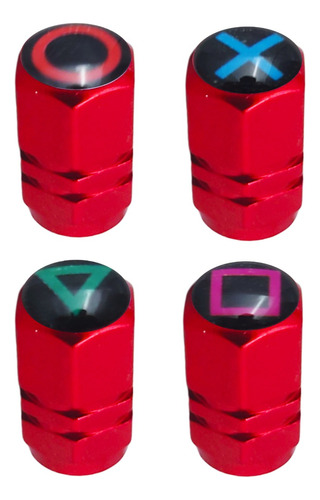 4 Tapones De Válvula Playstation Llantas Aluminio Rojo