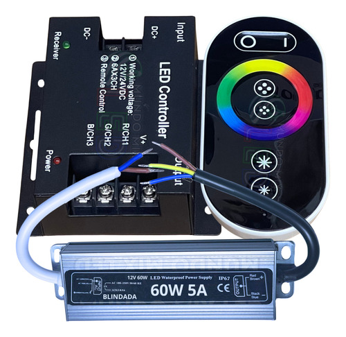 Comando + Controle Rgb Touch P/ Led 12v + Fonte Blindada 5a