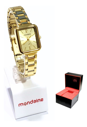 Relógio Mondaine Feminino Dourado Quadrado 32377lpmvde1