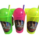 70 Vaso Personalizado Con Popote Y Tapa Dulcero Fiesta