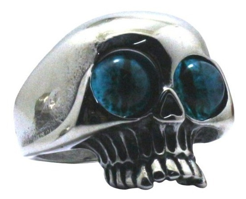 Anillo Cráneo Ojos Azules Calavera Acero Inoxidable Hombre