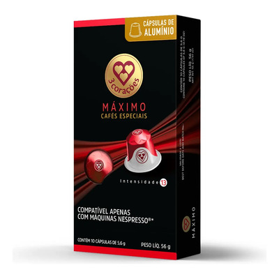 Cápsula de Café Máximo Intensidade 13, Compatíveis com Nespresso, 3 Corações 10 Uni | MercadoLivre