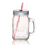 Tarro Mason Jar 400ml Con Tapa Y Popote Caja De 50 Pzs