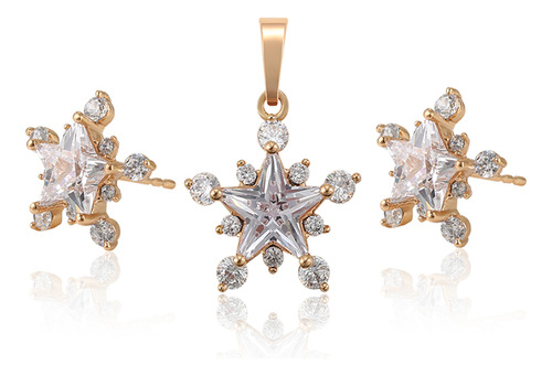 Aretes + Dije Oro 18k Lam Swarovski Estrella Flor Mujer Set 