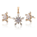 Aretes + Dije Oro 18k Lam Swarovski Estrella Flor Mujer Set 