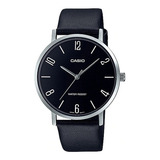 Reloj Casio Mtp-vt01l-1b2, Semiplano, Correa De Cuero Negro Color Del Bisel Plateado
