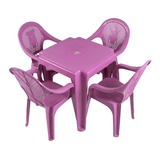 Mesa Infantil Ursinho Com 04 Cadeiras Plásticas Várias Core Cor Rosa