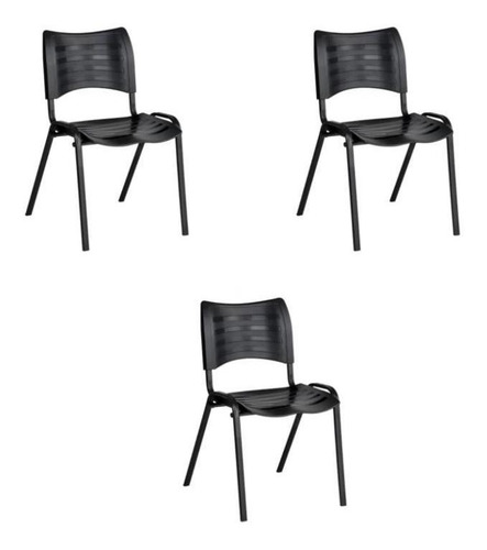 Kit 03 Cadeiras Compacta Empilhável Fixa Escritório
