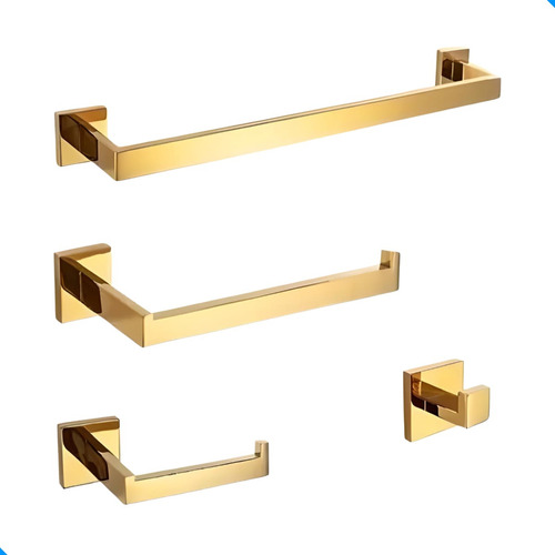 Kit Acessórios Quadrado Para Banheiro Inox 304 Dourado Gold