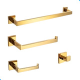 Kit Acessórios Quadrado Para Banheiro Inox 304 Dourado Gold