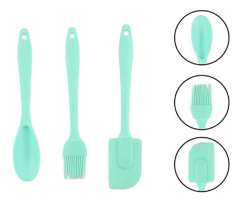 Kit Confeiteiro Em Silicone 3 Pç Pincel + Espátula + Colher