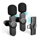 2 Micrófonos De Solapa Inalámbrico Portátil Tipo C Android Color Negro
