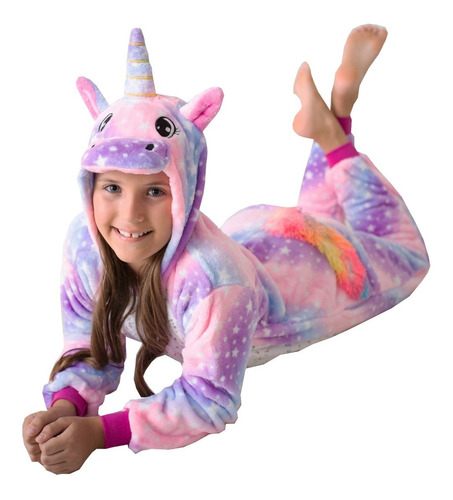 Pijama Kigurumi De Inverno Infantil Unicórnio - Promoção