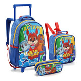 Kit Mochila Rodinha Escolar Meninas Meninos Patrulha Pets