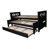 Cama Triple Nido Carro Pino Macizo 1 Plaza Madera Individual Color Negro