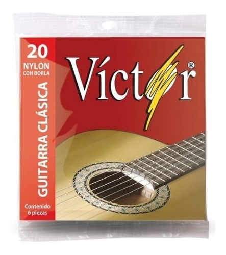 Cuerdas Guitarra Acústica 6 Piezas Nylon Negro Víctor 20 