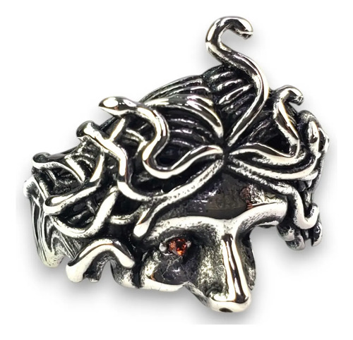 Anillo Cabeza De Medusa Granate Acero Inoxidable A1122