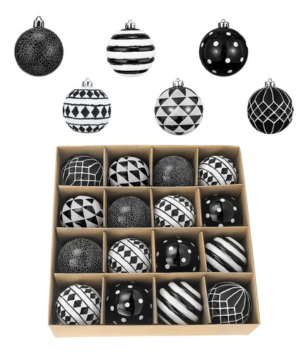 Set De Bolas P/ Colgar Valery Madelyn, Negro/blanco, 16 Pcs