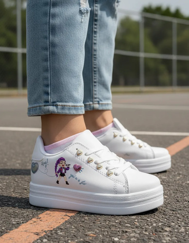 Tenis Urbano Choclo Plataforma Corazones Huntrix Guerrera K-pop Moda Para Niña Juvenil | Meses sin interés