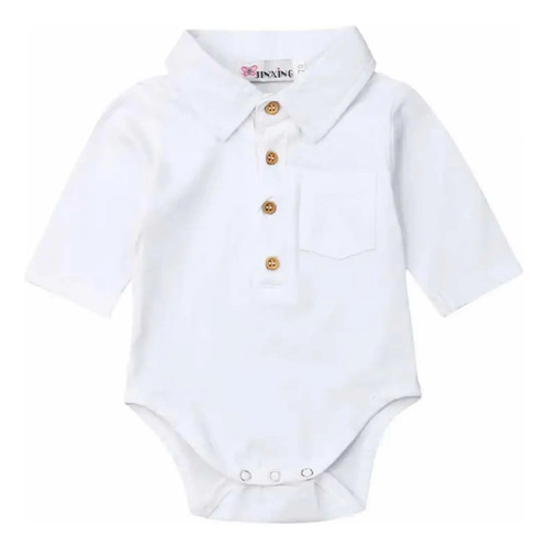 Pañalero Mameluco Camisa Tipo Polo, Manga Larga, Blanco