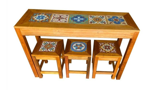 Jogo Mezanino Vintagemadeira Rustica Mesa 1,20 Com 3 Bancos