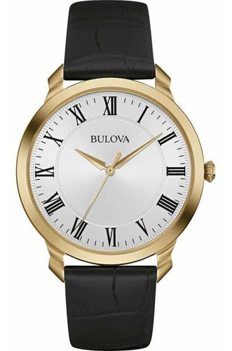 Reloj Clasico Para Hombre Bulova 97a123, Correa Cuero, 41mm Color De La Correa Negro Color Del Bisel Dorado Color Del Fondo Blanco