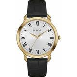 Reloj Clasico Para Hombre Bulova 97a123, Correa Cuero, 41mm Color De La Correa Negro Color Del Bisel Dorado Color Del Fondo Blanco