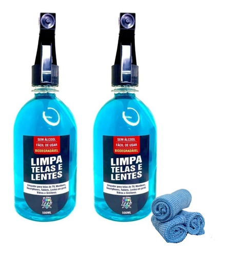 2 Sprays De 500ml Limpa Telas E Lentes + 3 Flanelas Mágica 