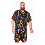 Camisa Short Masculino Conjunto Plus Size Moderno Verão