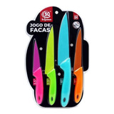 Kit Facas De Cozinha Jogo 4 Un Coloridas Aço Inox