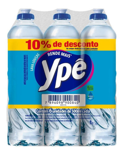 Pack Com 6 Detergente Líquido Ypê Clear 500ml