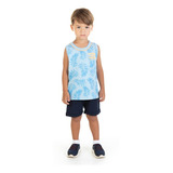 Conjunto Infantil Masculino Regata Floral E Bermuda Moletom