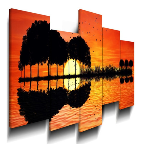 Quadro Decorativo 129x63 Sala Quarto Ilha Violão Pôr Do Sol