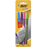 Caneta Bic Cristal Ponta Ultra Fina 0.7mm Com 4 Cores