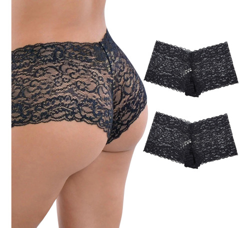 Kit 2 Calcinha Boxer Renda Lingerie Sensual Feminina Selene 